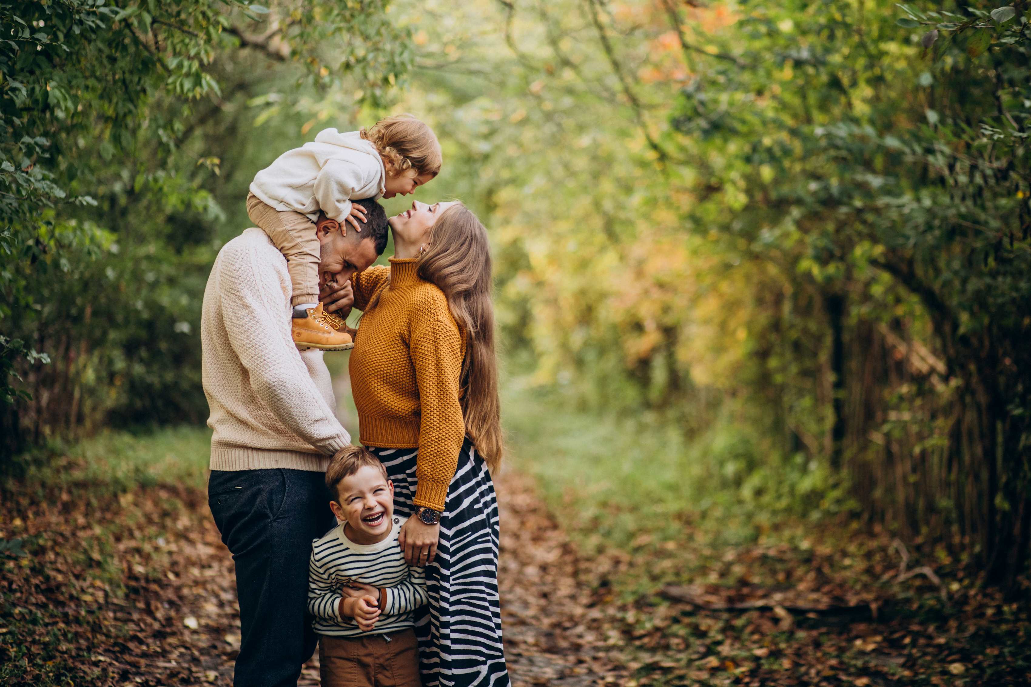 young family with children autumn park